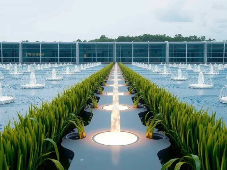 Modern water management system using advanced technology, professional photography, futuristic landscape, smart technology integration, high-tech equipment