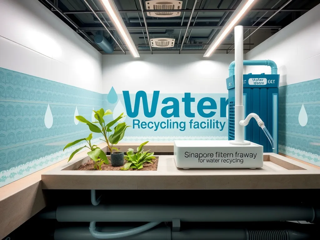 Singapore water recycling facility with advanced filtration technology, clean and modern design