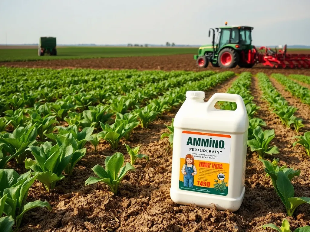 Ammonia fertilizer in a field setting, crops growing, farm equipment fueled by natural gas products, expansive landscape, professional agricultural photography Ammonia fertilizer in a field setting, crops growing, farm equipment fueled by natural gas products, expansive landscape, professional agricultural photography