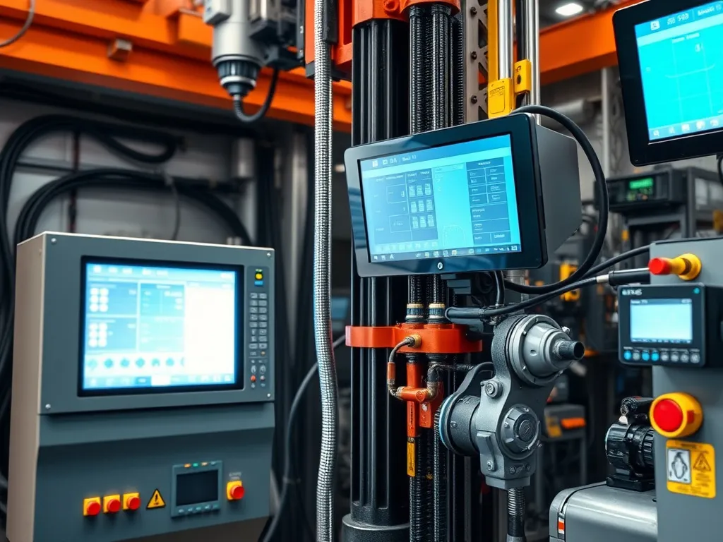 Advanced drilling technology being utilized, drill rig with digital screens and automated machinery, cutting-edge technology, precision engineering