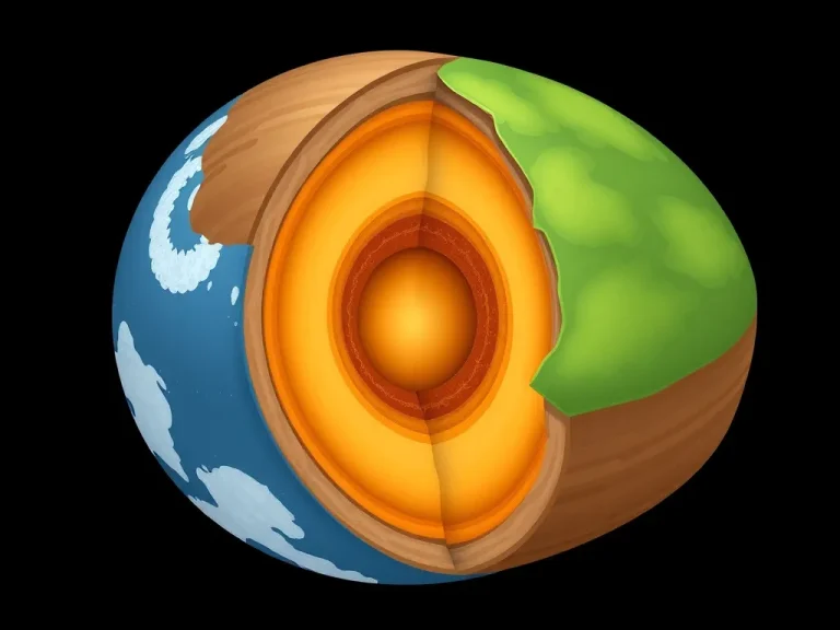 Cross-section illustration of Earth's layers, showing crust, mantle, outer core, and inner core, detailed, educational infographic, high-quality, clean and professional style