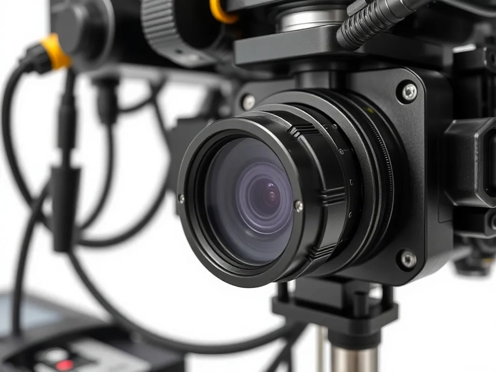 Close-up view of high-tech downhole camera equipment, showcasing its durable design and control system, with a focus on cables and camera housing built for high pressure environments.
