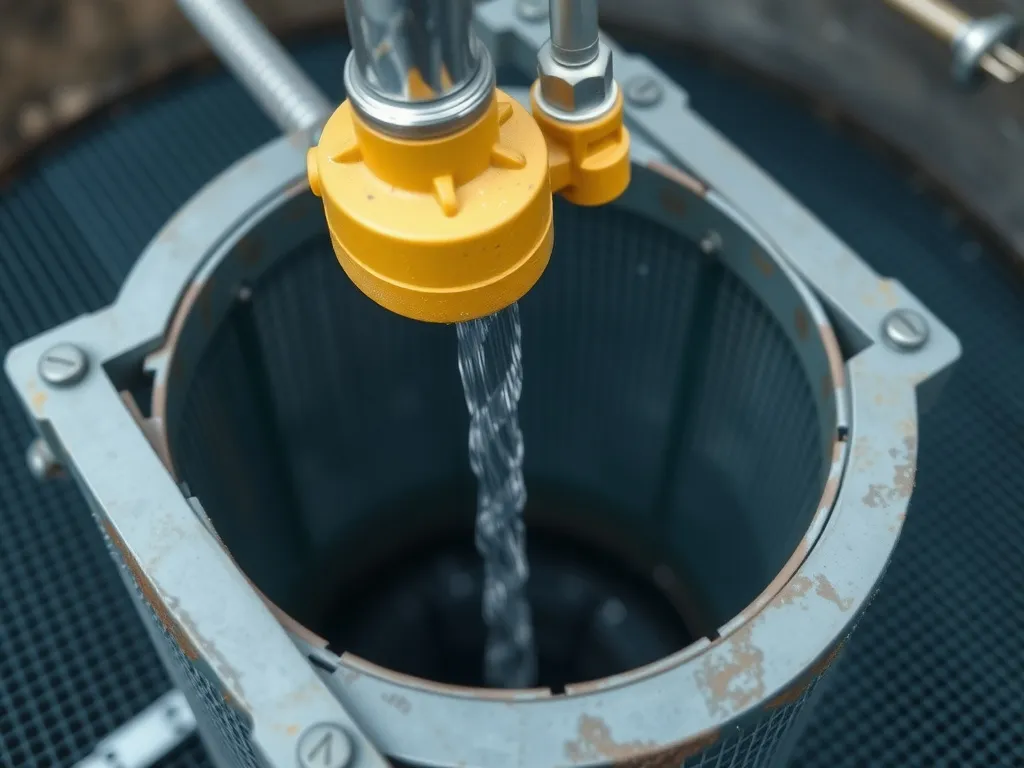 Well casing installation and screen cleaning process, close-up, detailed view, photorealistic