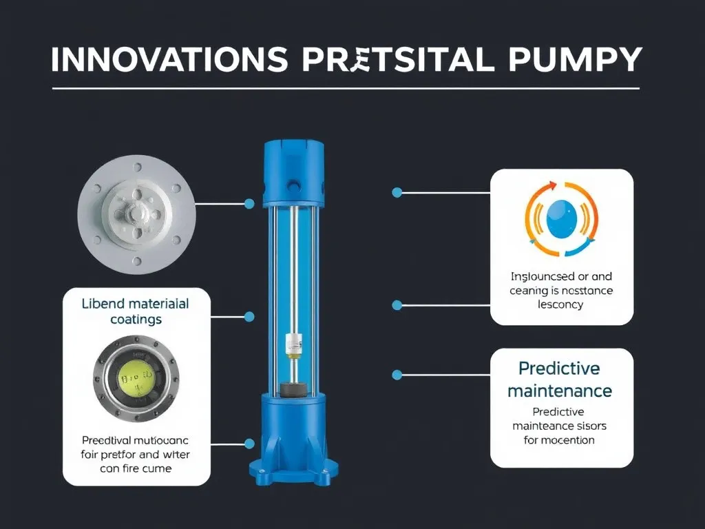 Graphic illustrating the innovations in vertical pump technology, showcasing advanced materials, ceramic coatings, and predictive maintenance sensors
