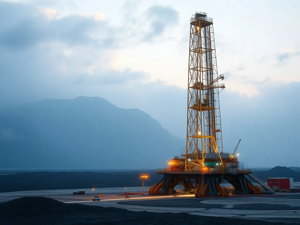Sustainable drilling practices with AI, demonstrating optimized energy usage and environmental preservation in drilling operations, high quality, photorealistic