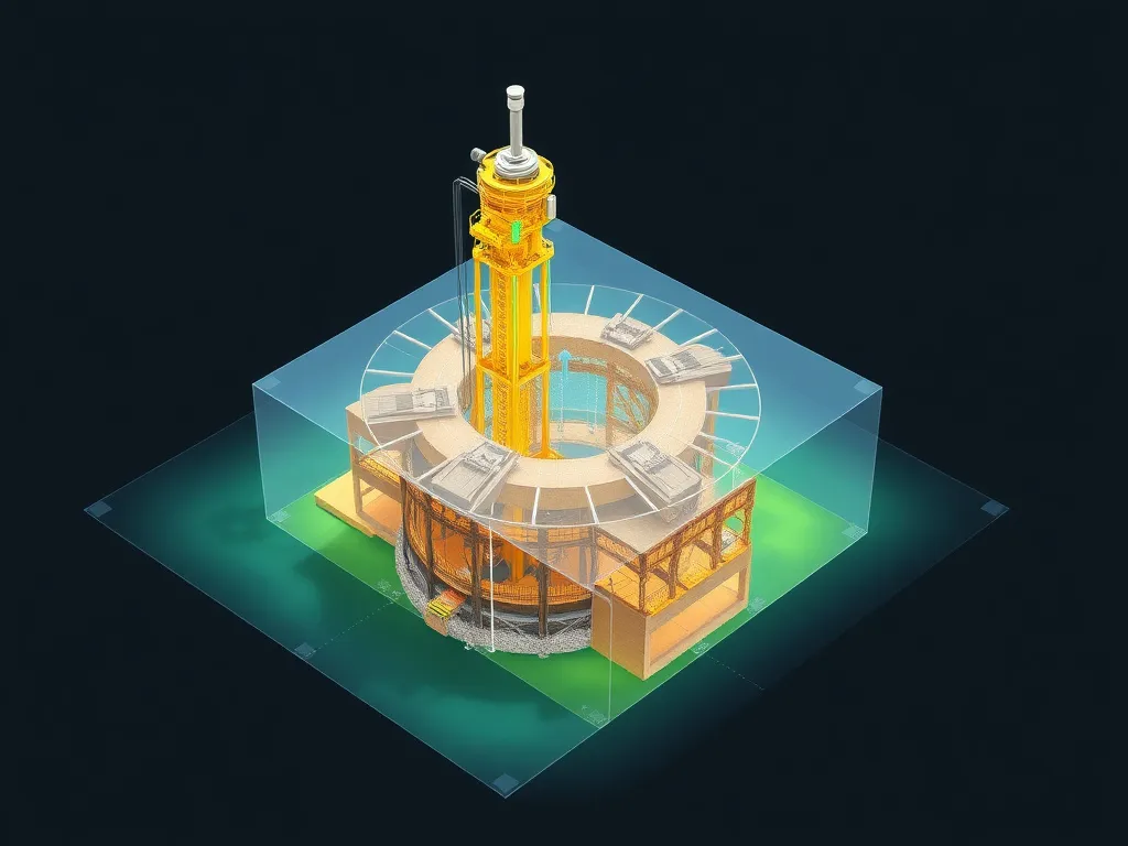 Digital twin representation of a water well, showing complex simulations and operating scenarios, highly detailed, innovative visual style