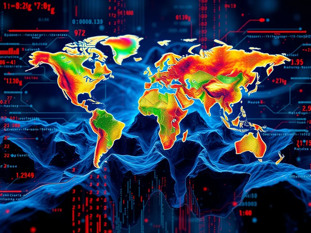 Visual depiction of AI algorithms analyzing geological data, abstract representation with vibrant colors and futuristic elements