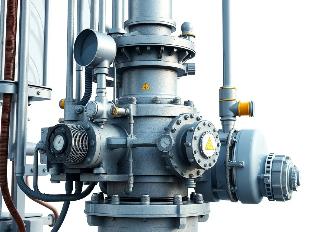 Modern wellhead with telemetry-enabled monitoring systems, corrosion-resistant materials, and environmental protection features, photorealistic, high-tech look