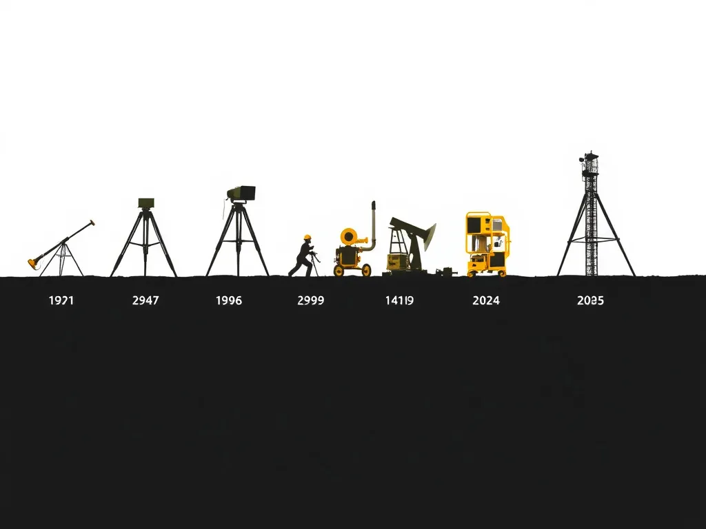 Evolution of well inspection technology, from basic tools to advanced high-definition camera systems, showing development over time