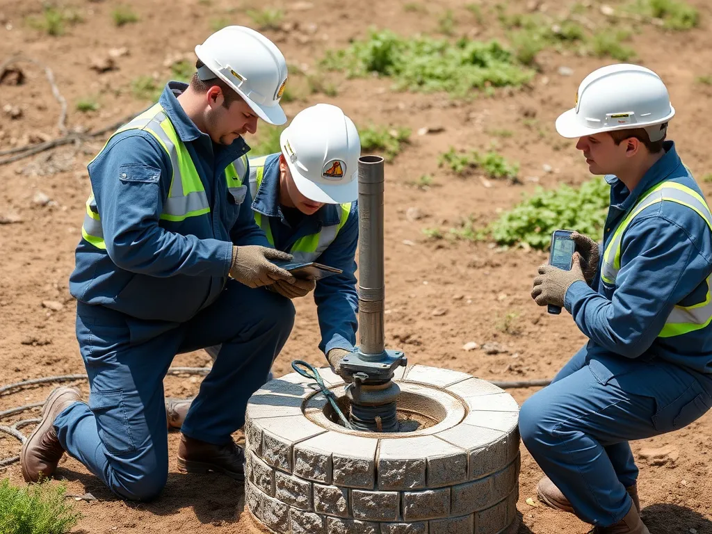 Technicians conducting regular water well inspections, showcasing best practices with modern technology and expert skill, high quality