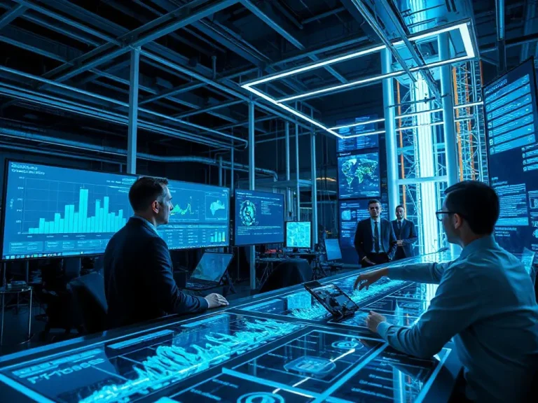 Advanced well management scenario using artificial intelligence, futuristic, high-tech data analysis environment, professionals monitoring real-time data on digital interfaces, high quality, photorealistic